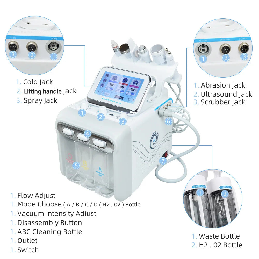 6 in 1 Hydro Facial Aqua Peeling H2O2 Machine