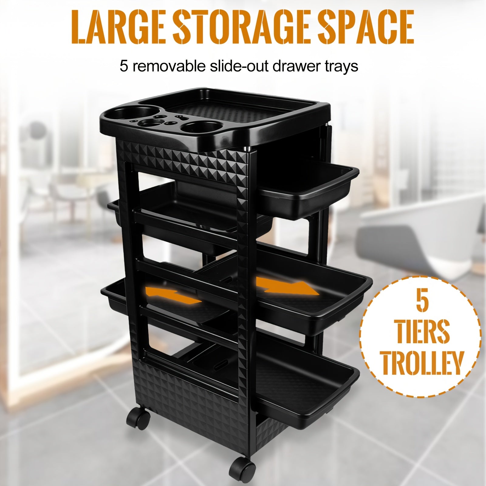 Spa Storage Systems Salon Trolley Cart, 5-Tier Black