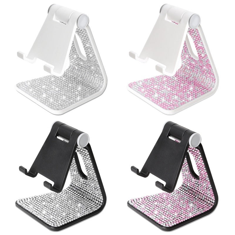 Elegant Diamond Studded Phone Holder with Sparkling Crystal Accent - Durable Phone Stand for Office, Desktop, Tablet Support, Gift for Men & Women