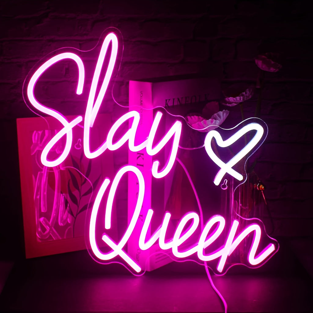 Slay Queen LED Neon Light Sign – USB-Powered, 10-Level Dimmable with Push-Button Switch