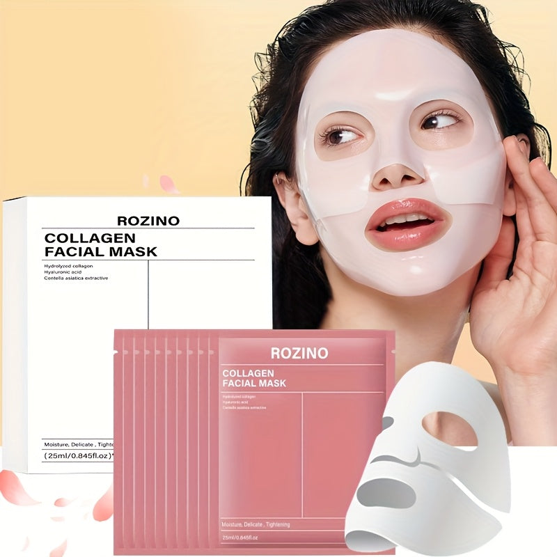 10-Pcs Bio-Collagen Mask Set - Intense Hydration For Dewy, Smooth & Glowing Skin! Alcohol-Free & Gently Lemon Scented, The Perfect Hypoallergenic Care & Holiday Glow For All Skin Types!(25ml/ 0.845fl.oz)*10pcs