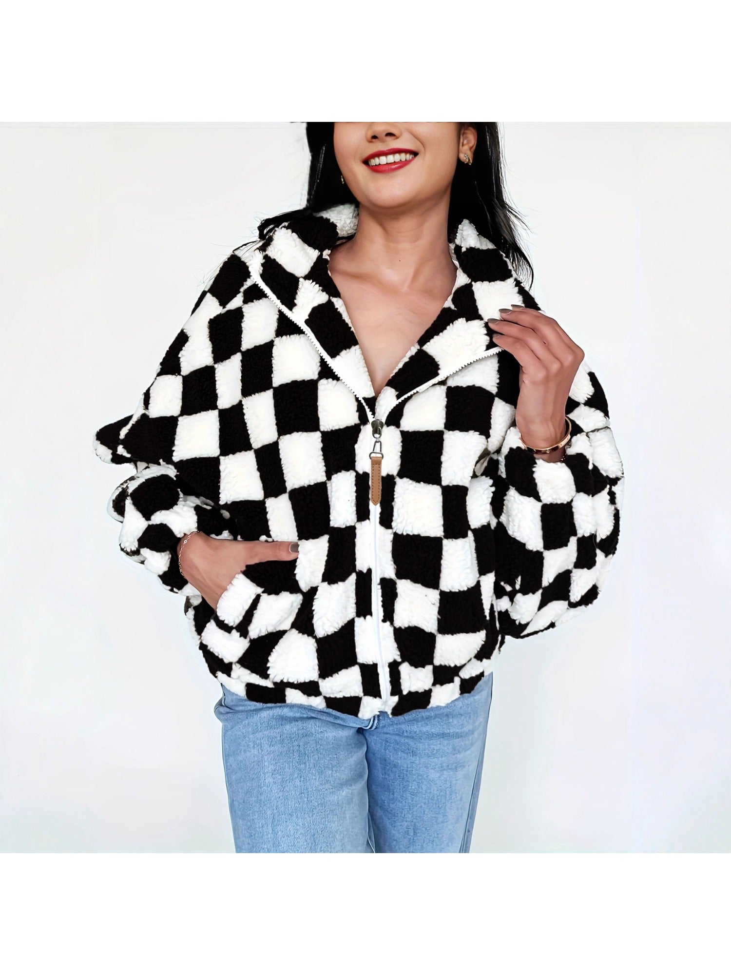 Women's Winter Plush Coat with Hood & Zipper Front/Pocket Button Closure - Short Length Loose Fit Jacket, Machine Washable Warm Outerwear for Commuting, Casual & Office (Fall/Winter) - Solid Color (Available in Multiple Colors)