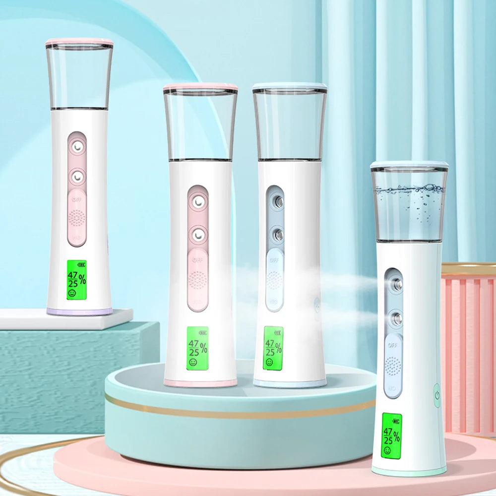 Keep it Steamy- Double Spray-head Nano Mist Sprayer 30ml LED Display Portable Facial Steamer Hydrating Humidifier