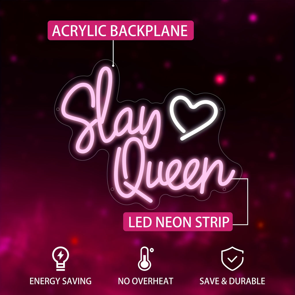 Slay Queen LED Neon Light Sign – USB-Powered, 10-Level Dimmable with Push-Button Switch
