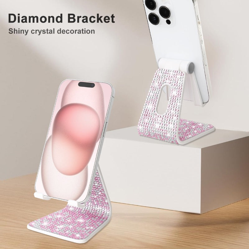 Elegant Diamond Studded Phone Holder with Sparkling Crystal Accent - Durable Phone Stand for Office, Desktop, Tablet Support, Gift for Men & Women