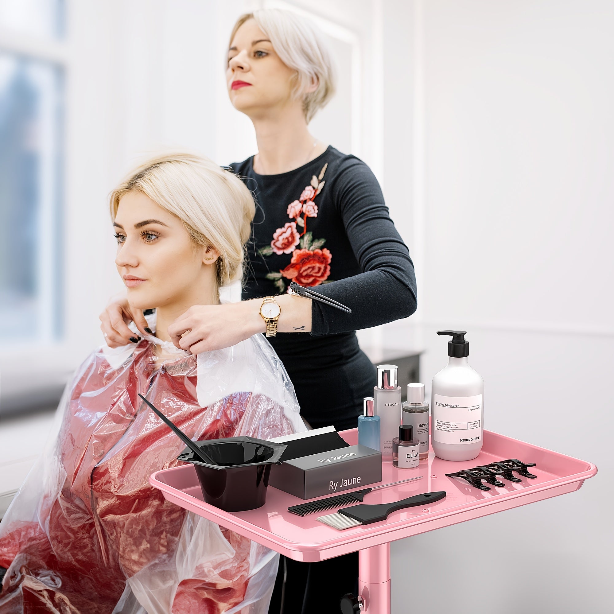 Premium Aluminum Salon Rolling Tray with Adjustable Height - Salon Tray On Wheels