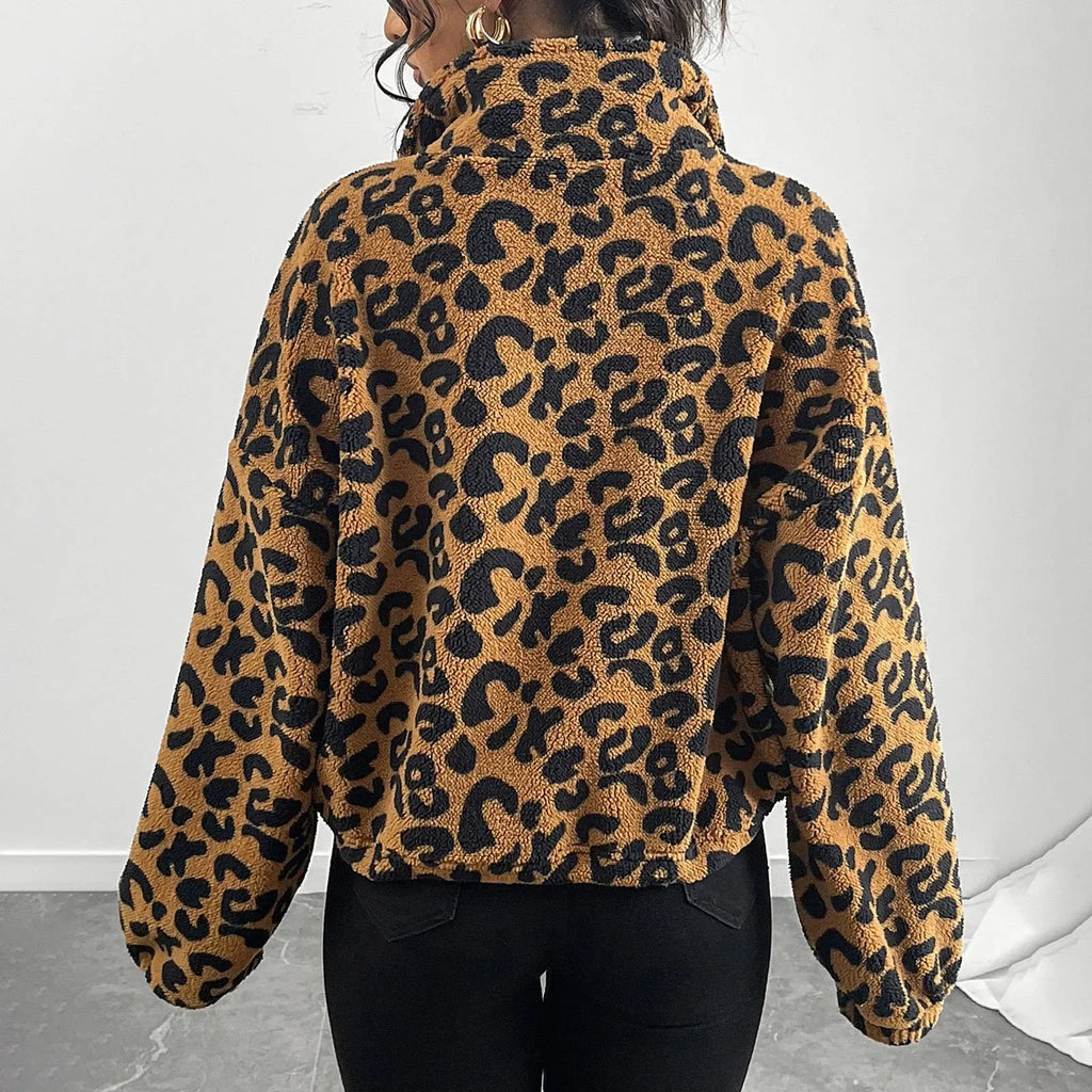Leopard Zip-Up Long Sleeve Jacket Fleece jacket