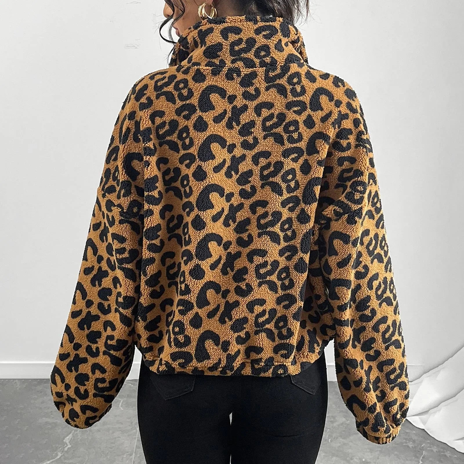 Leopard Zip-Up Long Sleeve Jacket Fleece jacket