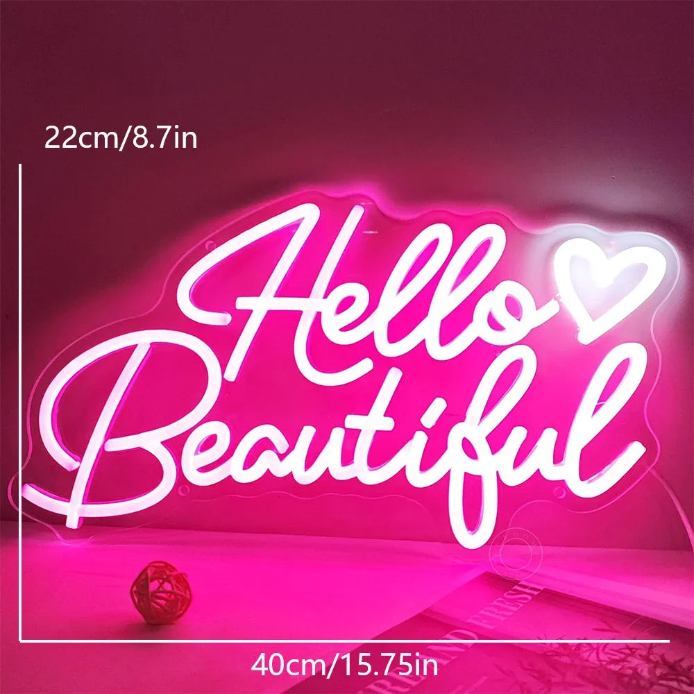 Hello Beautiful Led Neon Light Sign USB